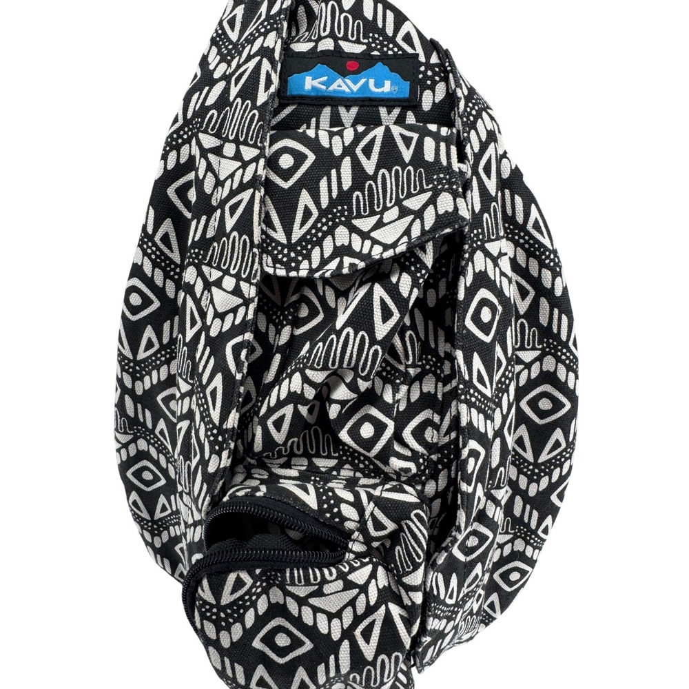 KAVU Rope Bag Black White Geometric Tribal Canvas Sling Crossbody Backpack